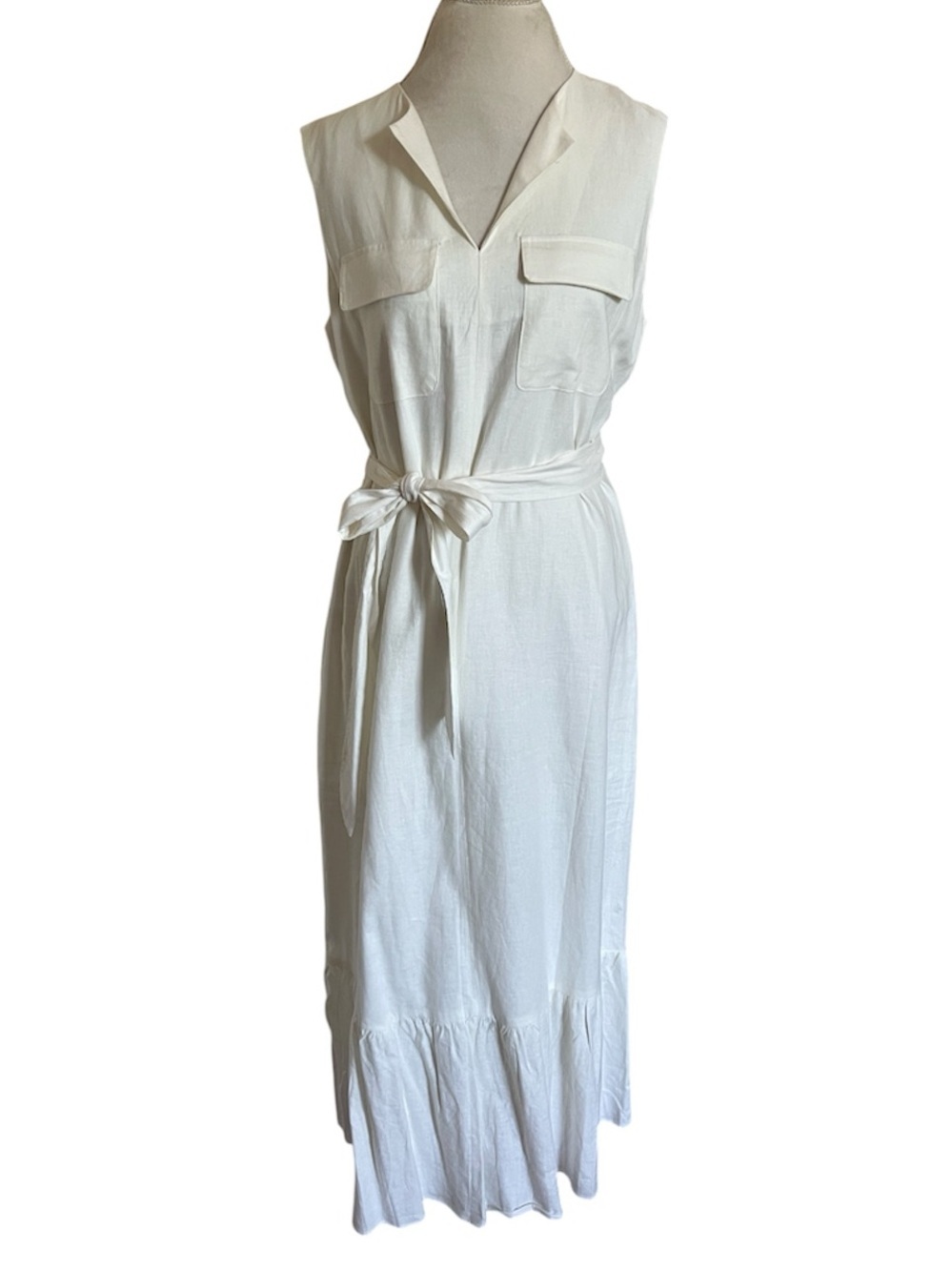 Jones New York NWT White Linen Blend Sleeveless Midi Dress Large